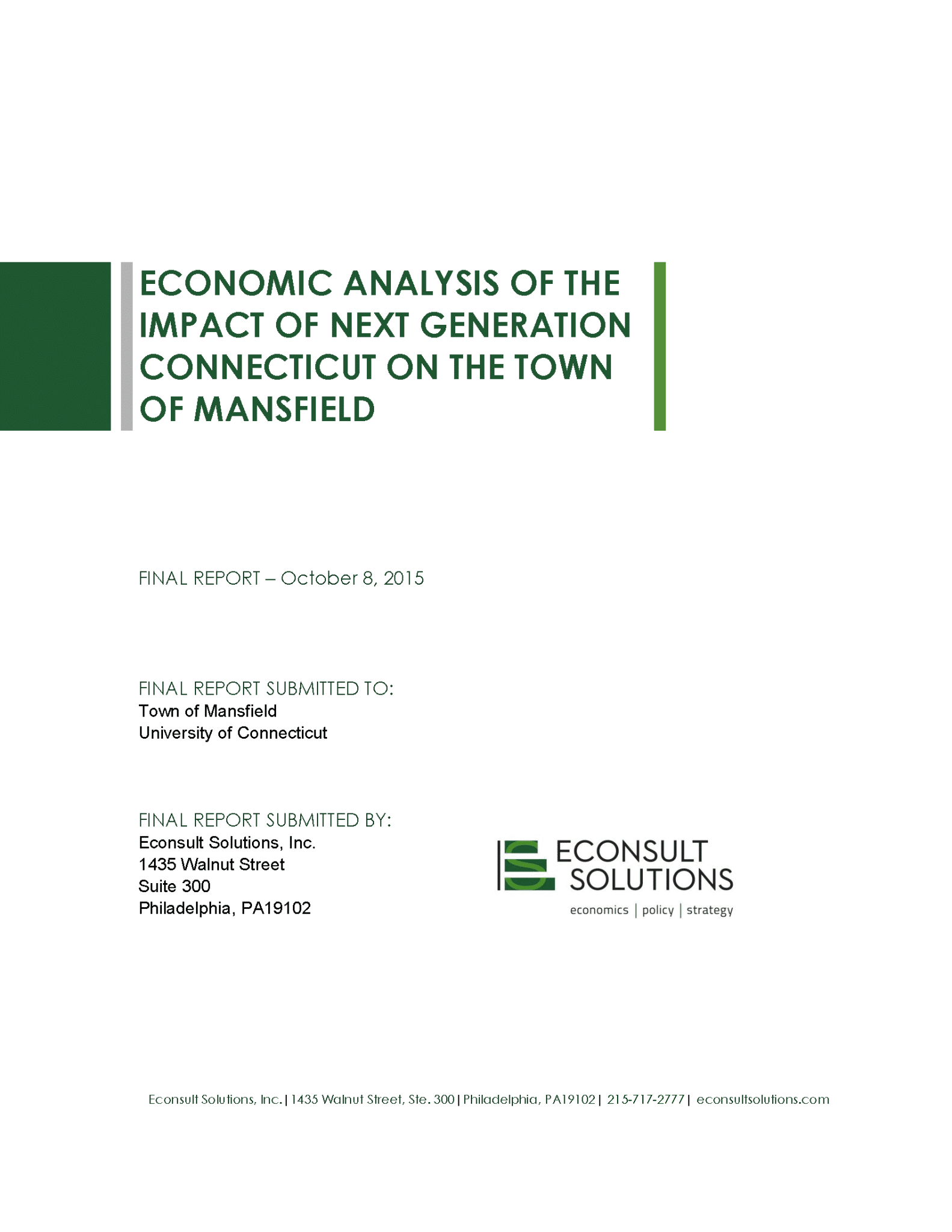 Cover of Economic Analysis of the Impact of Next Generation Connecticut on the Town of Mansfield