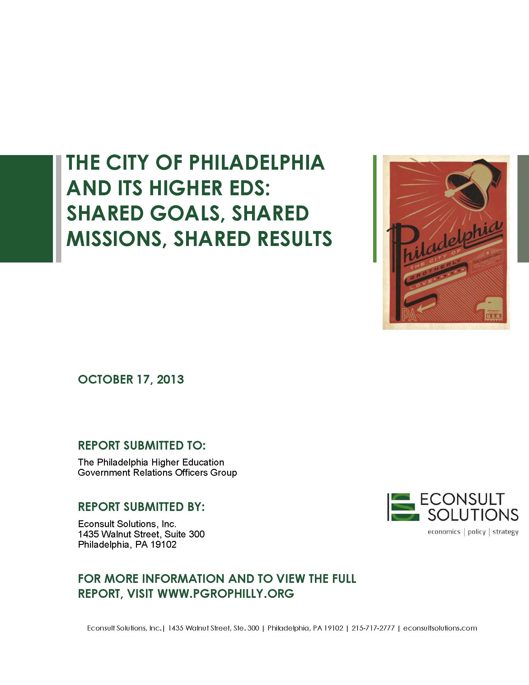 Cover of The City of Philadelphia and Its Higher Eds: Shared Goals, Shared Missions, Shared Results