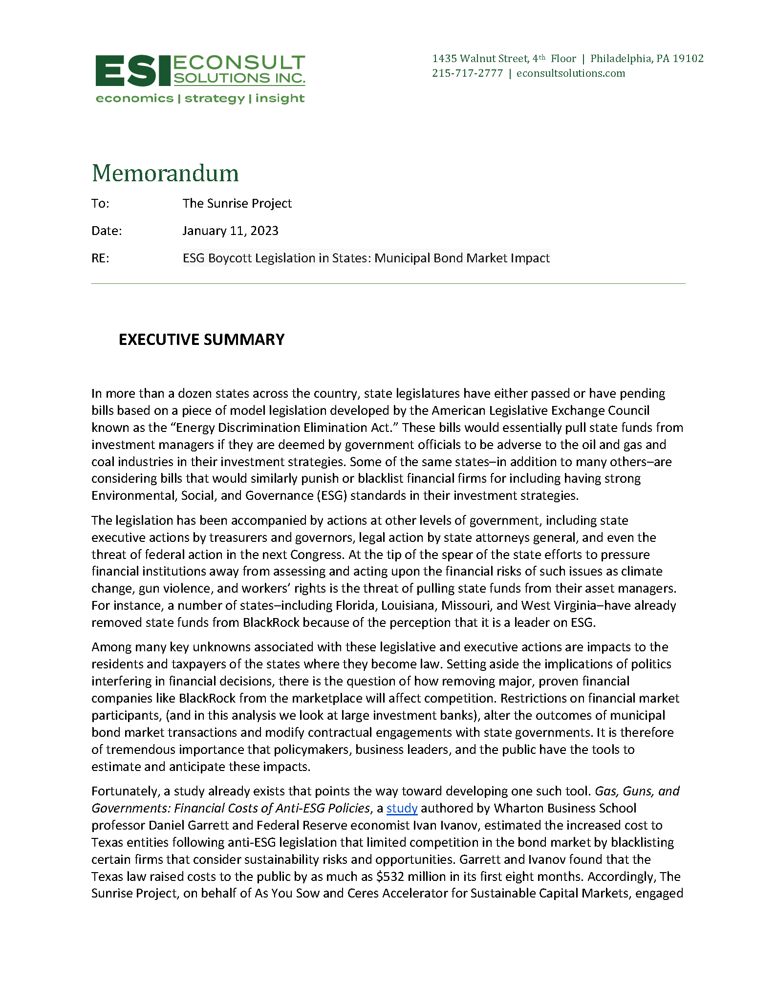 Cover of ESG Boycott Legislation in States: Municipal Bond Market Impact