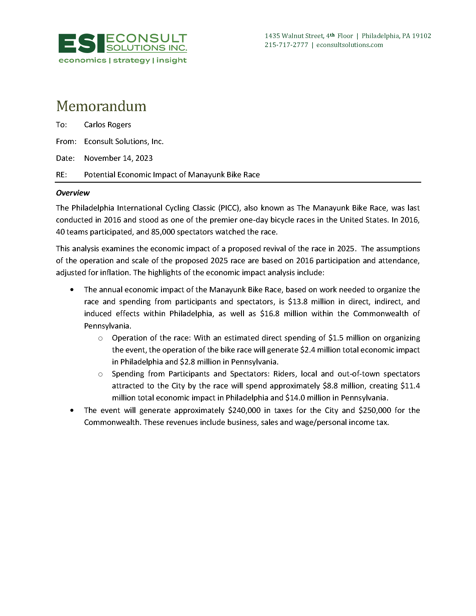 Cover of Potential Economic Impact of Manayunk Bike Race