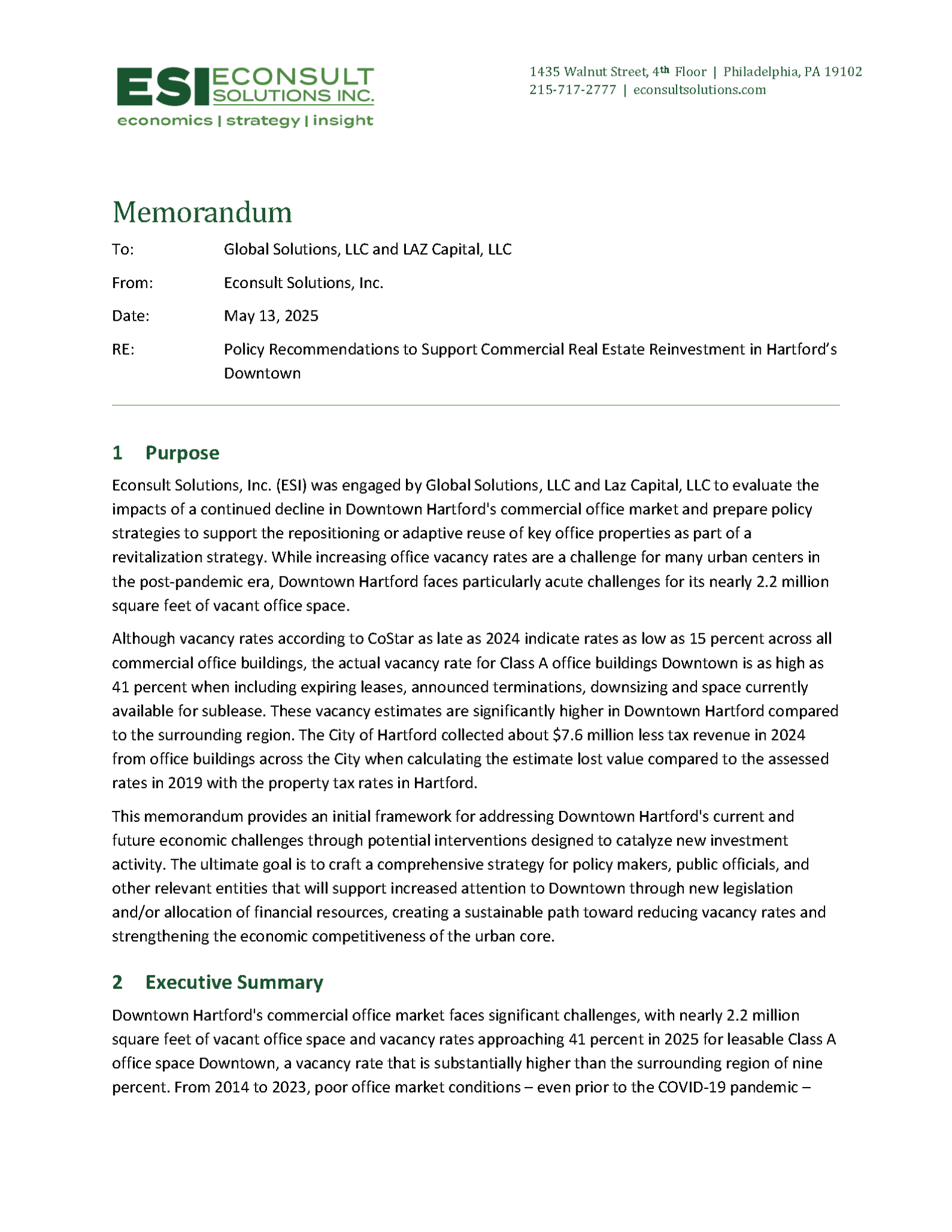 Cover of Policy Recommendations to Support Commercial Real Estate in Hartford, CT