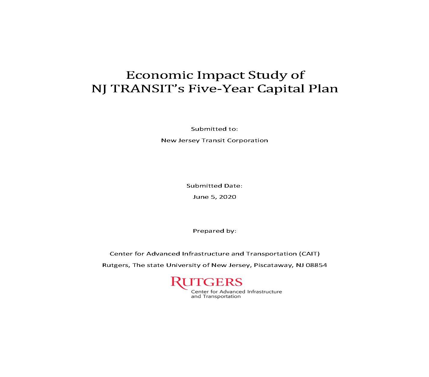 Cover of NJ Transit Capital Plan Economic Impact